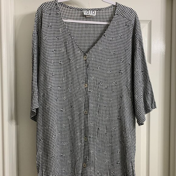 IOIO Design Women's Black and White Checkered Blouse, Size 3X - Picture 1 of 6